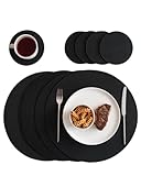 HomeHelpers Place Mats for Table, Placemats and Coasters Set of 4, Round Woven Placemats, Black Round Table Mats and Coasters, Washable Kitchen Tables Place, Kitchen Essentials for New Home