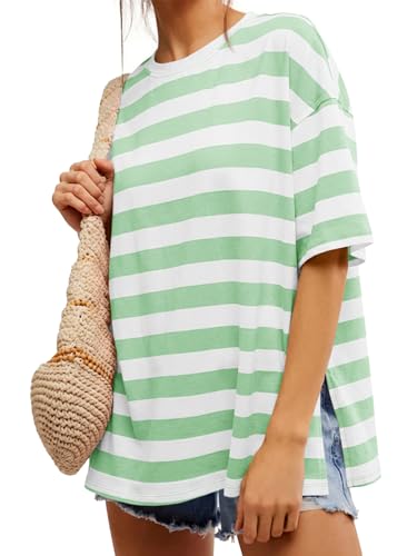 Image of Tankaneo Womens Oversized Tshirts Summer Casual Short Sleeve Crew Neck T Shirt Loose Fit Side Slit Tee Tops
