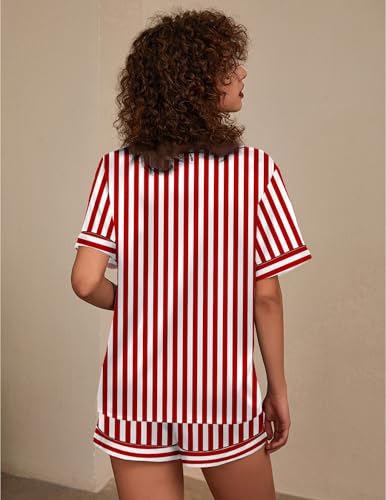 Image of Ekouaer Silk Pajama for Women Short Sleeve Satin Pj Set Two Piece Soft Sleepwear Loungewear S-XXL