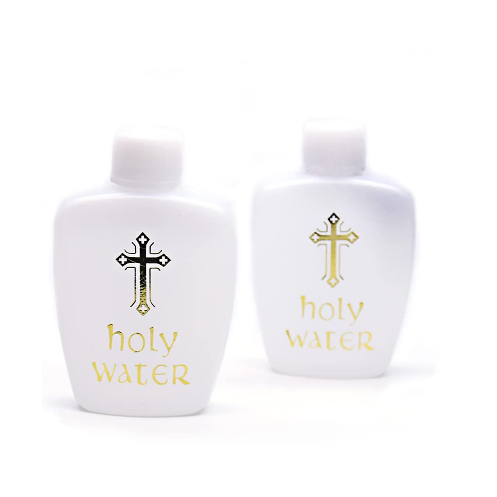 60ml Holy Water Bottle Cross Design Big Holy Water Container Bottle with Lid White Gold Cross Catholic Gifts and Church Supplies Christian Empty Plastic for Bottle Decoration