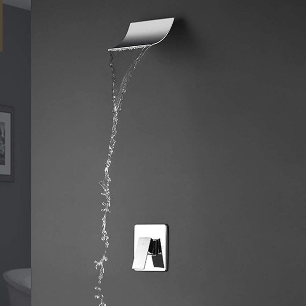 Bathtub Shower Systems Modern Bathroom Hotel Metal Brass in-Wall Concealed Waterfall Shower Set Embedded Box Single Function Hot and Cold Shower Silver Beautiful and Practical Bath
