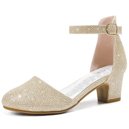 Image of LAURMOSA Girls Dress Shoes Closed Toe Pumps High Heels for Little Big Kid