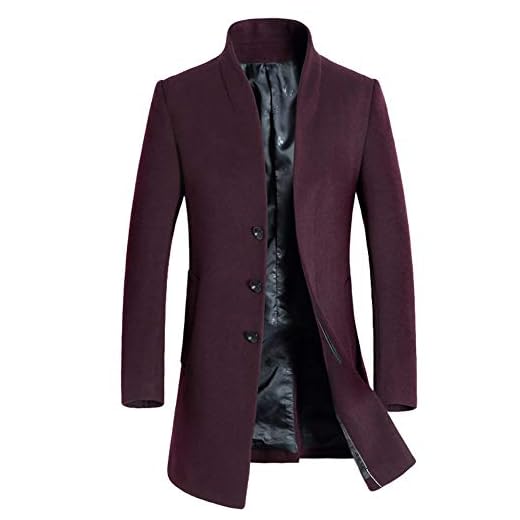 Caidi kappa herr varm vinter ull parka pälsjacka trenchcoat smal passform casual enkel stuga (M, rött vin)