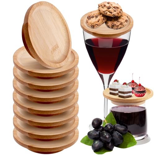 WANDGU 8 piezas de copas de vino Topper: bambú vino cristal Charcuterie Topper, Charcuterie copas de vino, plato de entrantes, tabla de madera redonda para platos de entrantes, postres, fiestas
