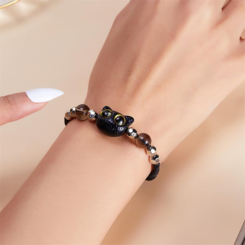 Black Cat Strand Bracelet Kawaii Kitten Adjustable Braided Bracelet Friendship Birthday Jewelry Gifts for Animals Lovers3