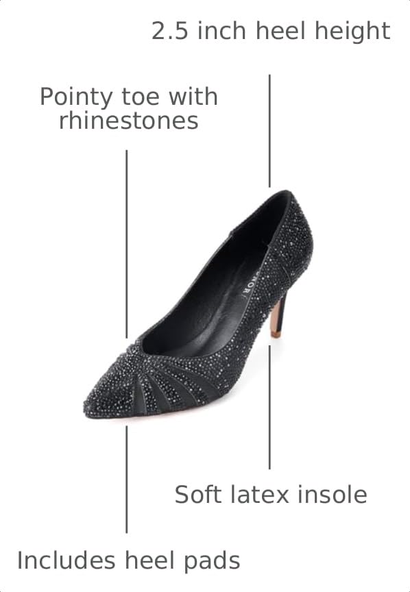 Image of ERIJUNOR E2406 Women Pumps Comfortable Mid Heel Sparkly Rhinestone mesh Evening Prom Wedding Shoes