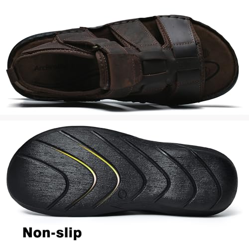 Image of ArcBrothers Men's Premium Leather Sandals - Classic Roman Style Open Toe Sandals - Cushioned Heel, Non-Slip & Sturdy Support