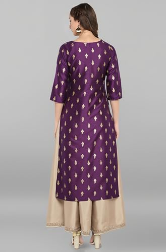 Image of Janasya Womens Silk Blend Gold Printed Layered Ethnic Dress with Inner