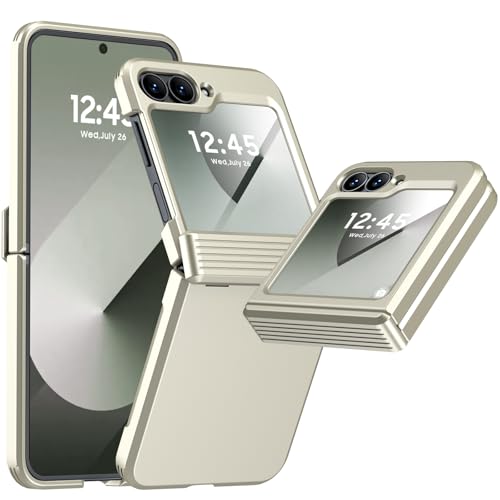 Vizvera for Samsung Galaxy Z Flip 6 Case, Hinge Cover Flip Z 6 Case with Screen Protector Shockproof All-Inclusive Phone Cover for Z Flip 6/Z Flip 7 FE-Matte Natural Titanium