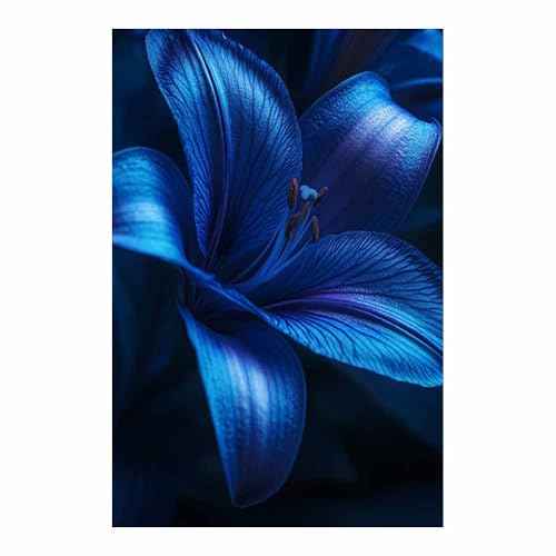 Cuadro botánico retro de lirio azul para decorar un salón moderno o baño de 40x60cm