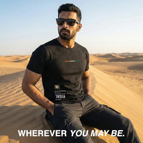 Image of Deployed India Sovereign Signature Luxesoft Cotton T-Shirt | Army t Shirt for Men | Military | Commando | t Shirts | Round Neck | Half Sleeve | Regular Fit | Black