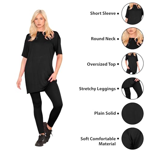 janisramone® Co-Ord Sets for Women, Oversized Baggy Longline T Shirt Top with Leggings, Ideal Summer Tracksuit, Two Piece Gym & Lounge Wear Sets for Women UK - Image 4