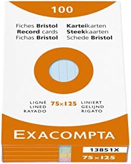 Exacompta - Ref 13300B - Bristol Record Card (Pack of 100) - A7 in Size, 205gsm Card, Compatible with Printers - Suitable for Exam Revision & Notes - White
