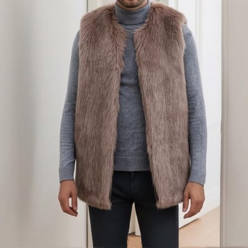 Image of Colf Men's Winter Sleeveless Faux Fur Vest Short Coat | Mens Faux Fur Jacket, Short Coat , Sleeveless Waistcoat, Winter Overcoat, Fluffy