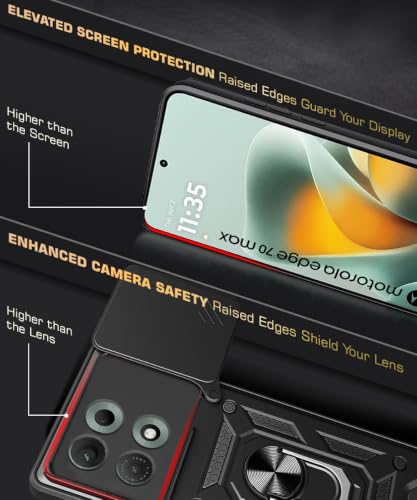 Image of WOW IMAGINE Tough Armor Bumper Mobile Back Case for Motorola Moto Edge 70 Max 5G | Sliding Camera Cover | Shock Proof 360 Protection | Hybrid PC + TPU | Ring Holder with Kickstand - Black