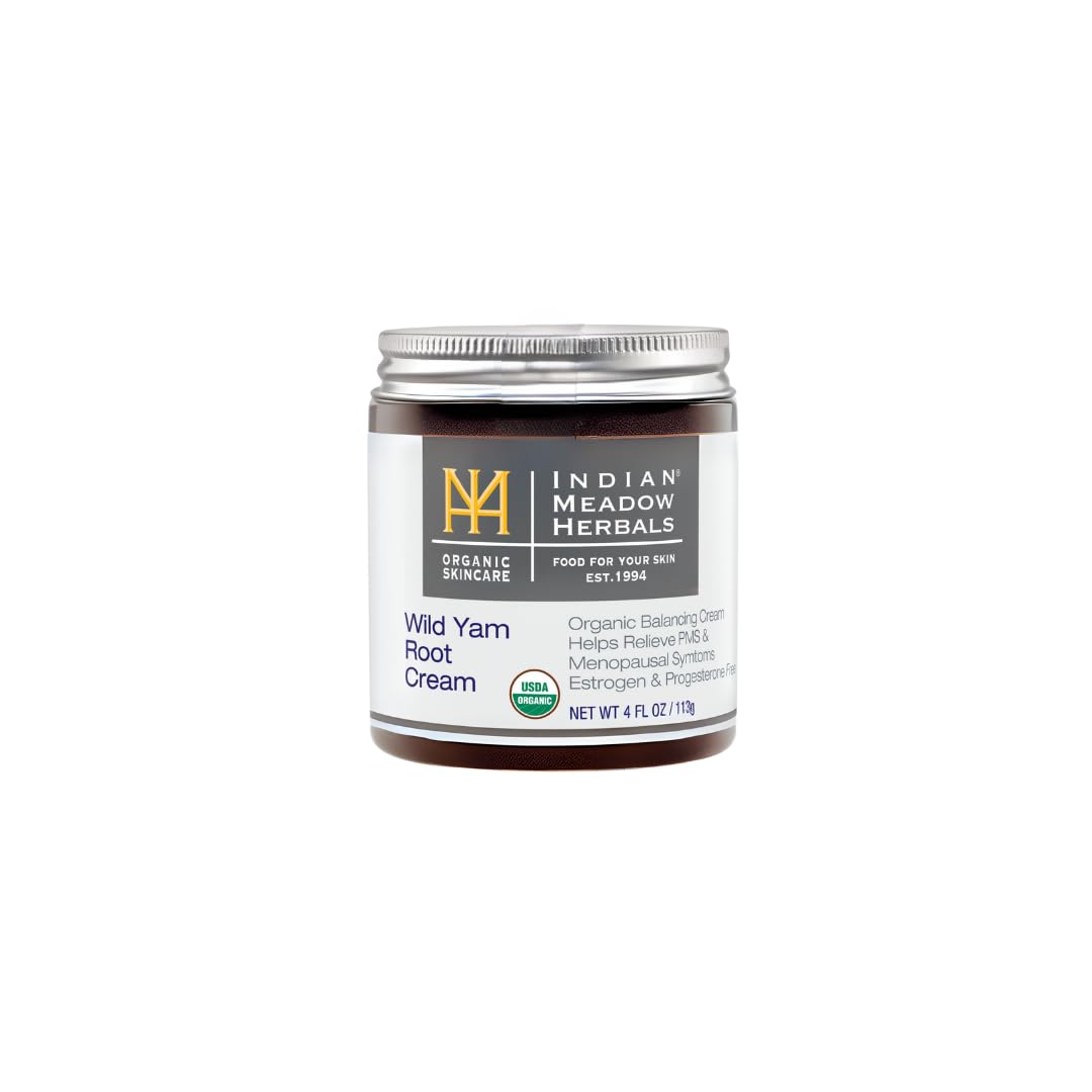 Indian Meadow Herbals Wild Yam Root Cream (4oz) - Organic Balancing Cream for PMS & Menopause Relief - Estrogen & Progesterone-Free. USDA Certified Organic. Made in USA. Since 1994.