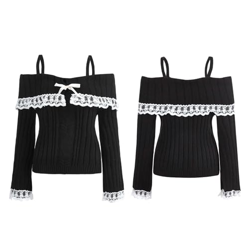 Image of Fairy Grunge Shirts for Women Y2K Tops Long Sleeve Lace Patchwork Tees Teen Girls Vintage Slim Blouse Fall Clothes