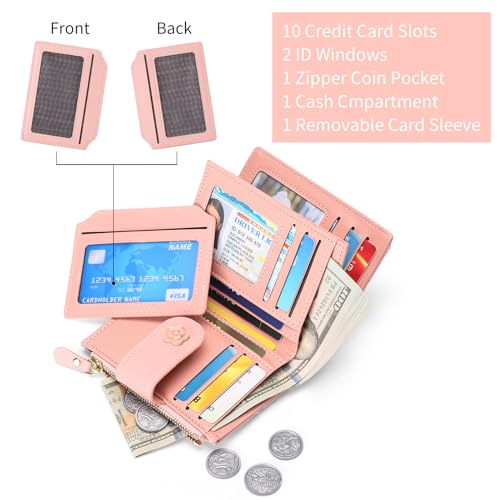Image of RNIEGA Small Wallets for Women Leather Bifold Wallet Women RFID Blocking Purse Credit Card Holder with 15 Card Slots and ID Window Coin Pocket