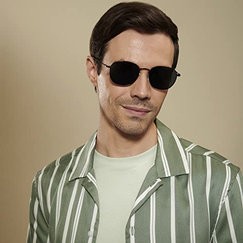 Vincent Chase By Lenskart | Matte Black Grey Full Rim Round Branded Latest and Stylish Sunglasses | Polarized and 100% UV Protected (UV400) | Men & Women | Large | VC S13132, Matte Black Frame / Grey,3