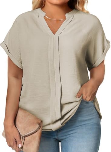 Eytino Womens Plus Size Summer Tops V Neck Short Sleeve Dressy Ca...