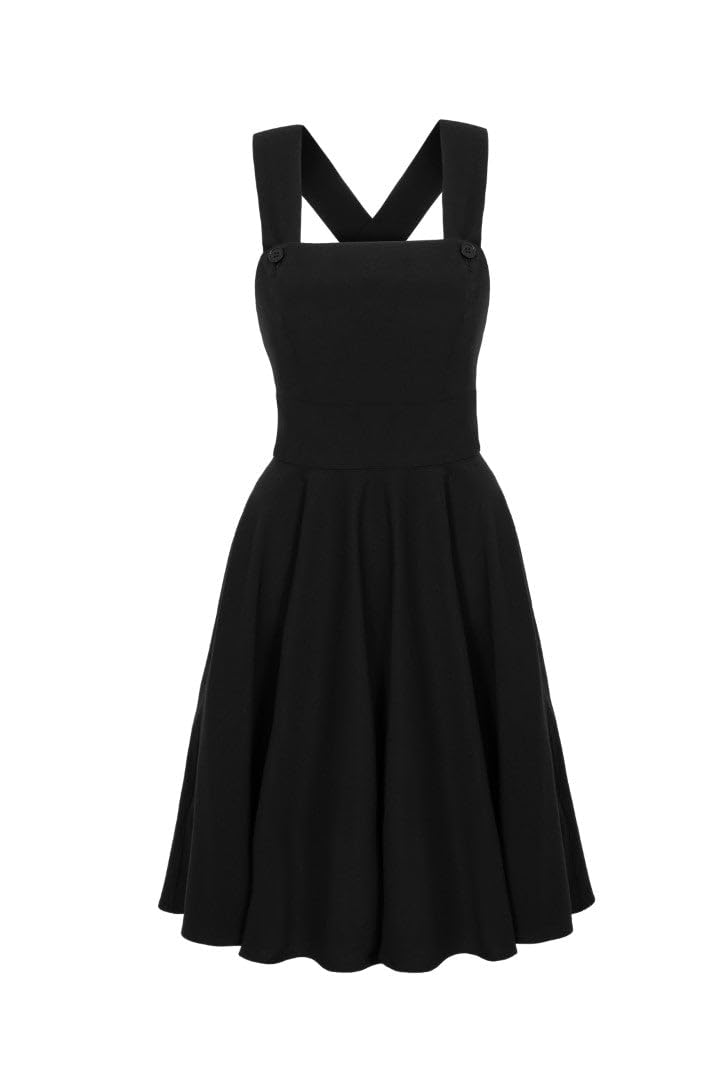 Hell Bunny Midi Dress - Crossover Straps Front Button - Black - Polyester/Viscose/Elastane - XL