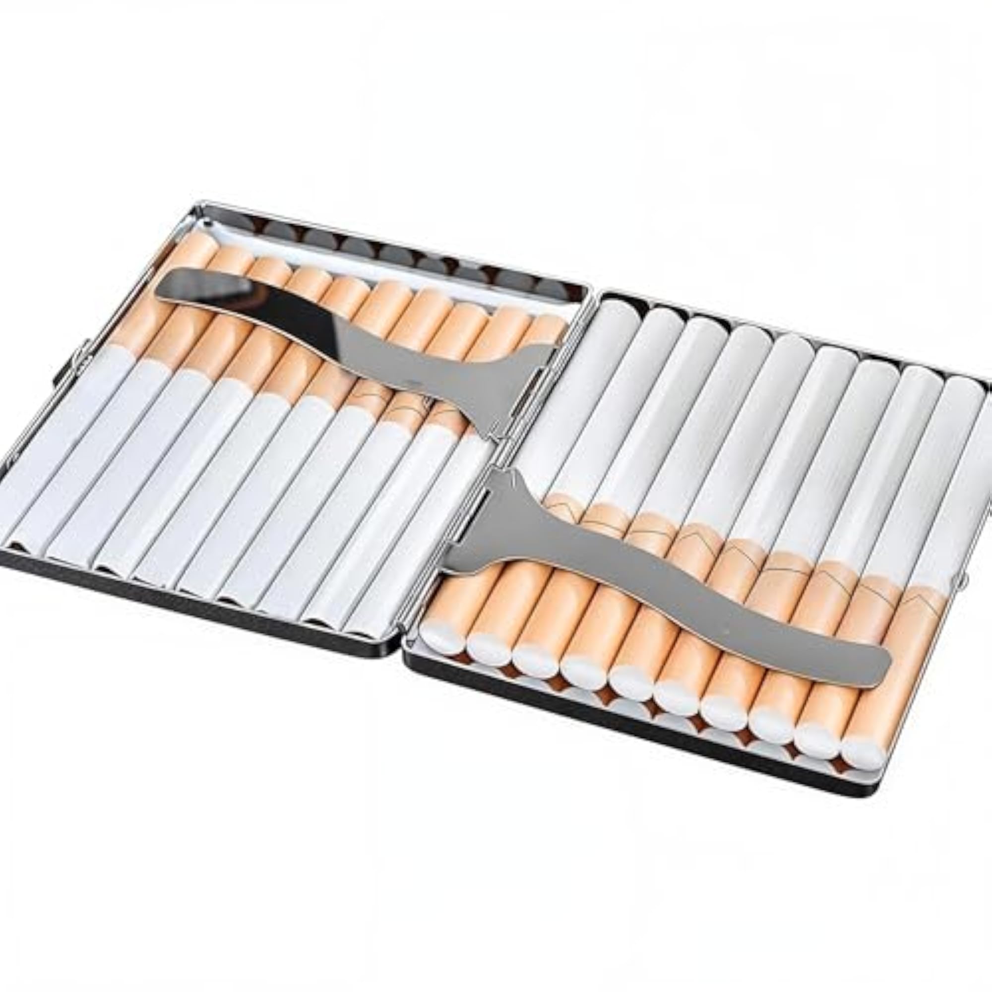 Metal Cigarette Case, Spring Clip for 20 Cigarettes