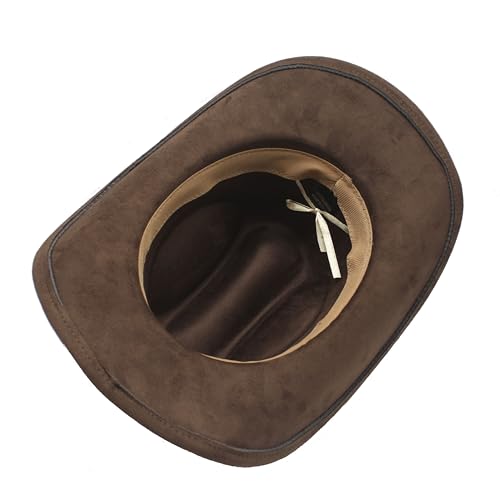 Image of Western Cowboy Hat for Women Men with Band Wide Brim Suede Cowboy Cowgirl Hat Western Style Hat