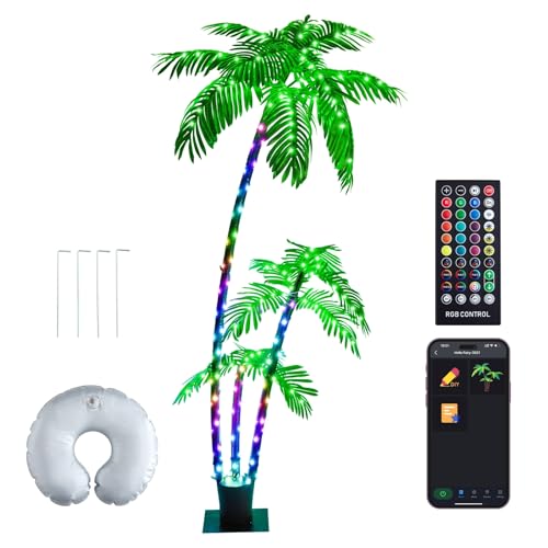 HOLILLUMA 6FT Lighted Palm Tree, RGB Color Changing Smart Artificial LED Palm Tree, DIY Light Show...