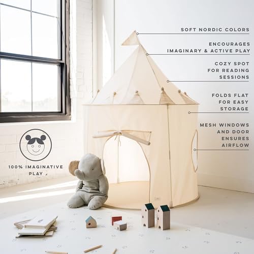 3 Sprouts Kids Play Tent - Sustainable Recycled Fabric – Fun Spacious Childs Playhouse for Indoor Games for Boys & Girls - Durable Fort Pop Up House for Toddlers & Children Age 3-10 - Beige — view 3