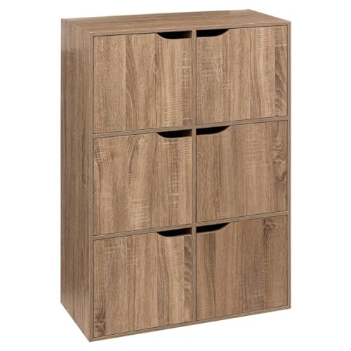 5 five simply smart 5five - Étagère 6 Cases Mix'n Modul - Effet Bois Naturel - 6 Portes - Rangement Utile et Pratique - Salon, Bureau, Chambre