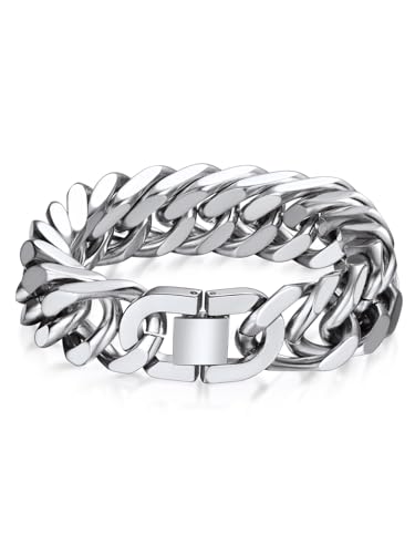 Bandmax Bracelet Homme Acier Inoxydable Large 17mm, Chaîne Bracelet Grosse Maille 21cm, Bijoux Homme