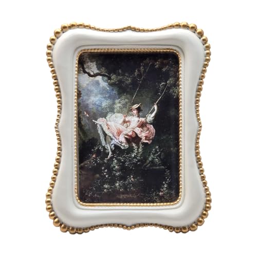 YULINK 4x6 Vintage Picture Frame, Antique White Ornate Photo Frame, for Tabletop and Wall Display, Decorative Retro Home Decor, Old Fashioned Photo Gallery Art