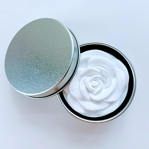 Aromatherapy Stone - Flower shaped essential oil diffuser - choice of colours in travel tin for use with any essential oils (White)