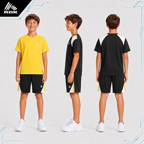 Image of RBX Boys Short Sets - 3 Piece Active Performance Short Sleeve Athletic Shirts and Gym Shorts With Elastic Waistband (4-12)