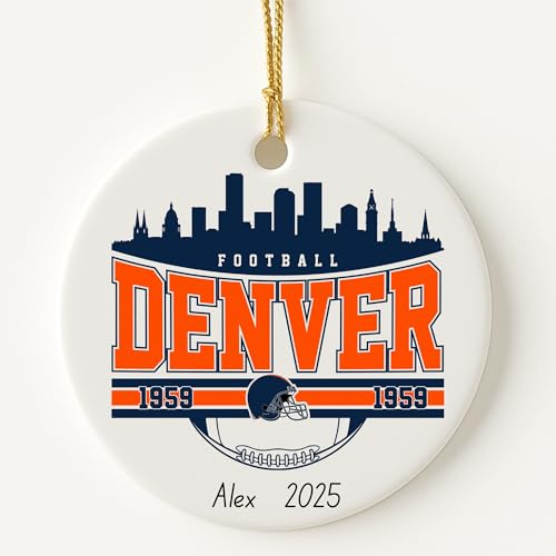 2025 Personalized Football Ornament – Custom City Team Ornament with Helmet & Skyline – Football Fan Christmas Ornament Gift for Him, Sports Lover Tree Decor (Denver)