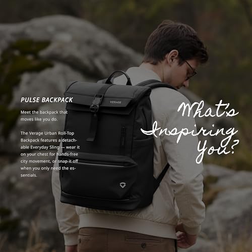 Image of Verage Roll Top Laptop Backpack Waterproof PU Lather Travel Backpack Expandable Work Carry On Backpack for Men Women
