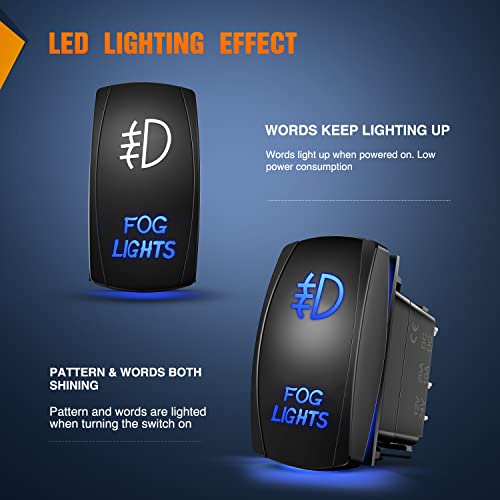 Image of Nilight Fog Lights Rocker Switch with Jumper Wires Set 5Pin Laser Blue