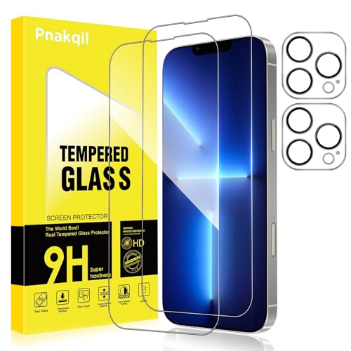 Pnakqil Protector Pantalla para iPhone 13 Pro con Protector Lente de Camara,Cristal Templado Vidrio Pelicula 9H Dureza Ultra HD Ultra Resistente Anti-Arañazos Instalación Fácil Screen,2+2 Piezas