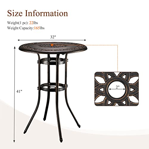 Vingli BARTABLE Outdoor Bar Table, Cast Aluminum Bar Height Patio Table With Umbrella Hole Patio Dining Table thumb #2