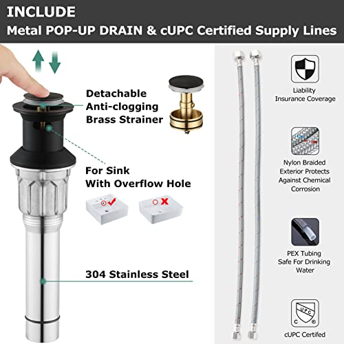 Parlos 2-Handle Bathroom Sink Faucet High Arc Swivel Spout With Metal Drain Assembly And Faucet Supply Lines, Oil Rubbed Bronze, Demeter 13628 #TOP2