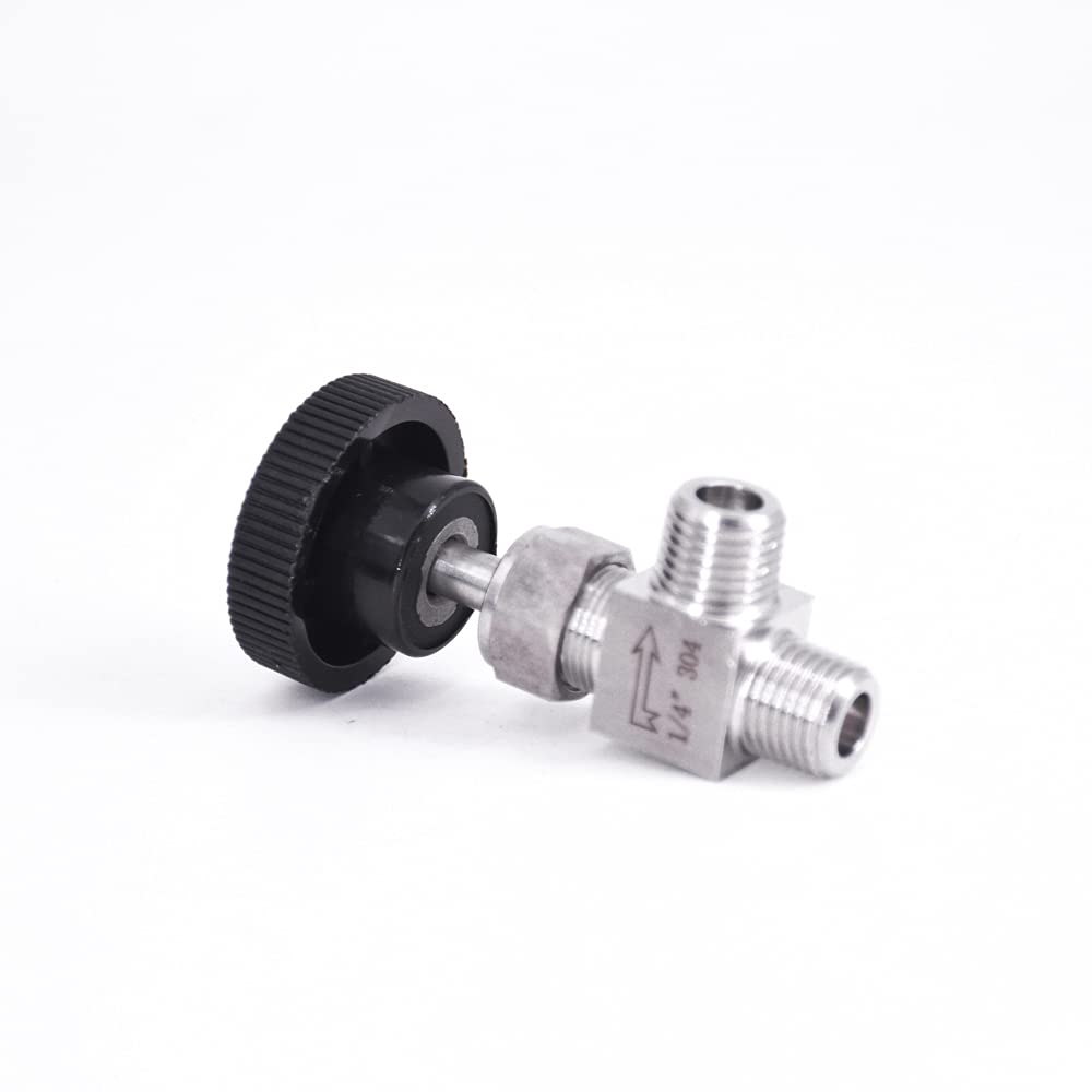 1/8 "1/4" 3/8 "1/2" válvula de Aguja de ángulo Macho Codo de grúa 304 Control de Flujo Inoxidable Agua Gas Aceite 915 PSI(1/8 Inch)