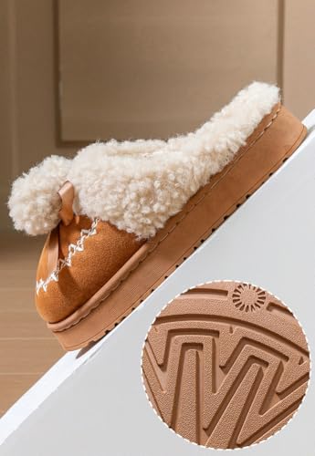 Niction Women's Slippers Fuzzy Cozy Indoor and Outdoor Mules Furry Warm House Slippers Cute Female Cute Fluffy Bow Slip on Shoes4