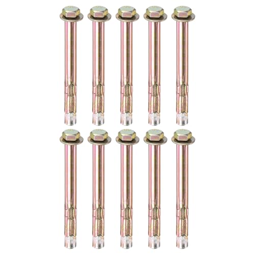 M METERXITY 10-Pack Hex Expansion Bolt, M6x80mm Colored Galvanized Iron-Carbon Steel External Hex Expansion Bolts, Anti-Corrosion Metal Bolt for Concrete/Dry Brick/Block Walls