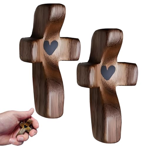 NHQ Cruz de Madera Tallada para Comunión - 2 Piezas de Oración y Bolsillo para Amigos y Familiares, Regalos de Bautizo y Nacimiento