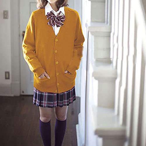 Image of Blostirno Women's Cardigan School Uniform Sweater Cardigans V-Neck Long Sleeve Button Down Knit with Pockets