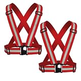 YUNLOVXEE Reflective Strap Safety Vest Gear - 2-10 Pack Adjustable High Visible Reflective Running Gear for Women Men Night (Red x2)