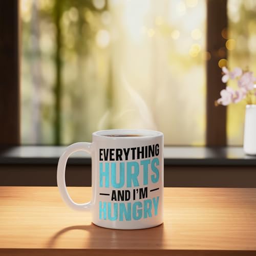 Taza de cerámica Everything Hurts And I'm Hungry blanco 11 oz miniatura 3