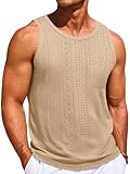 Runcati Mens Tank Tops Casual Sleeveless Hollow Out T-Shirts Muscle Summer Beach Hippie Shirts with Pocket Apricot