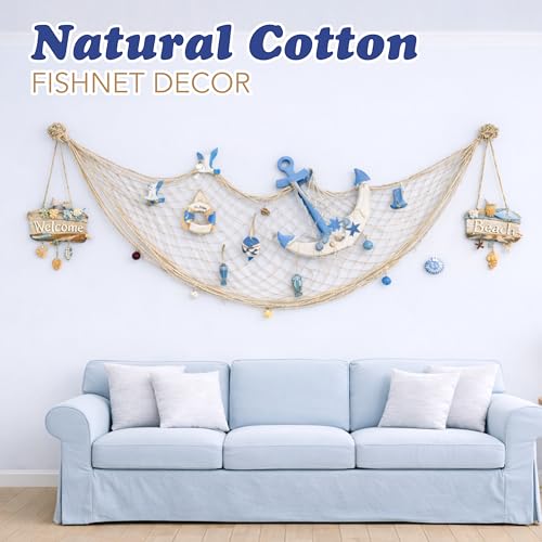 4E's Novelty Fish Net Decorative - Pack of 3 - Natural Cotton Fishnet Decor - Each 14 x 4 feet - for Mermaid Party Decorations, Luau Tropical Nautical Beach Table Cover by 4E's Novelty - Image 9