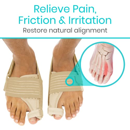 Vive Bunion Corrector For Women & Men - Toe Straightening Separators, Foot Support For Overlapping Toes - Pain, Friction & Irritation Relief Budin Splint - Breathable Blend For Day/Night Support (Beige) #TOP2